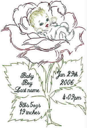Vintage Flower Baby Birth Record - Click Image to Close