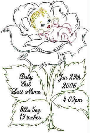 Vintage Flower Baby Birth Record - Click Image to Close