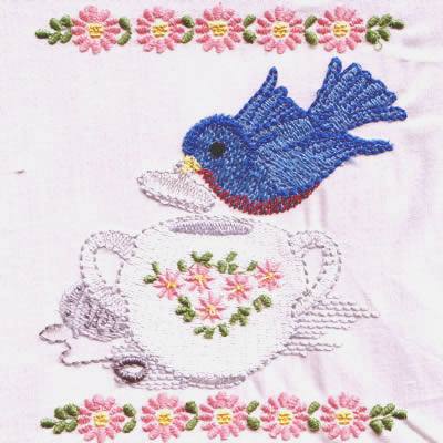 Vintage Busy Kitchen Blue Birds - Click Image to Close
