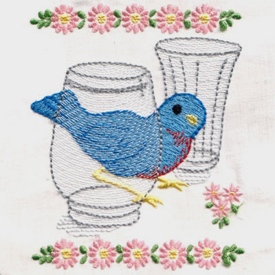 Vintage Busy Kitchen Blue Birds - Click Image to Close